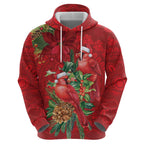 Aussie Red Cardinal Zip Hoodie Aboriginal Inspired Christmas - Aussie Hoodie