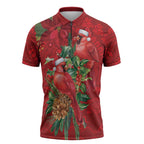 Aussie Red Cardinal Zipper Polo Shirt Aboriginal Inspired Christmas - Aussie Hoodie