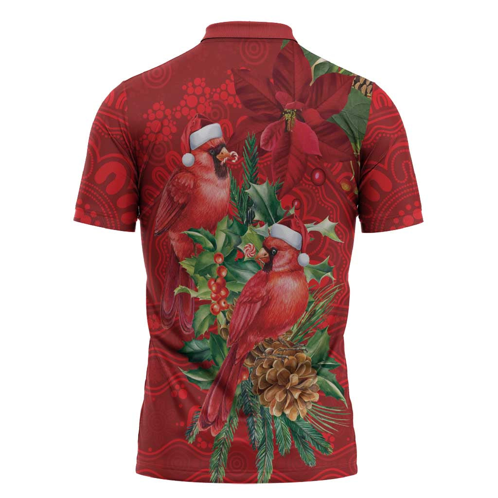 Aussie Red Cardinal Zipper Polo Shirt Aboriginal Inspired Christmas - Aussie Hoodie