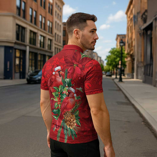 Aussie Red Cardinal Zipper Polo Shirt Aboriginal Inspired Christmas - Aussie Hoodie