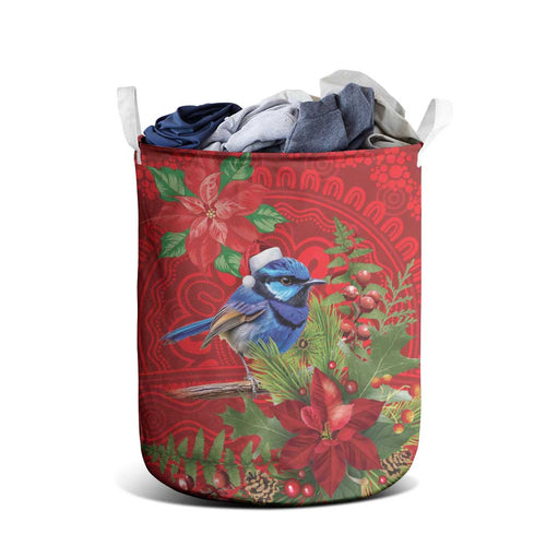 Aussie Superb Fairywren Bird Laundry Basket Aboriginal Inspired Christmas - Aussie Hoodie