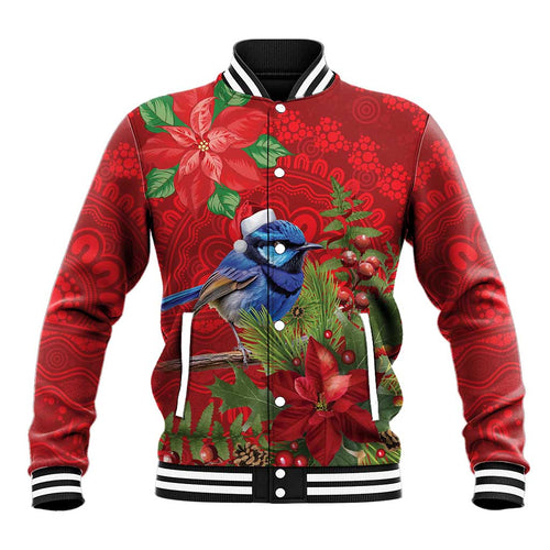 Aussie Superb Fairywren Bird Baseball Jacket Aboriginal Inspired Christmas - Aussie Hoodie
