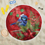 Aussie Superb Fairywren Bird Beach Blanket Aboriginal Inspired Christmas - Aussie Hoodie