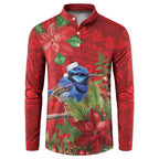 Aussie Superb Fairywren Bird Button Sweatshirt Aboriginal Inspired Christmas - Aussie Hoodie
