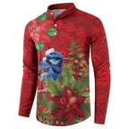 Aussie Superb Fairywren Bird Button Sweatshirt Aboriginal Inspired Christmas - Aussie Hoodie