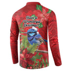 Aussie Superb Fairywren Bird Button Sweatshirt Aboriginal Inspired Christmas - Aussie Hoodie