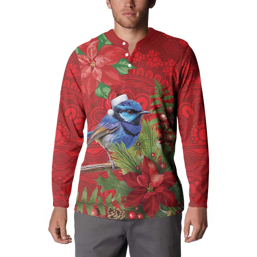 Aussie Superb Fairywren Bird Button Sweatshirt Aboriginal Inspired Christmas - Aussie Hoodie