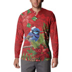 Aussie Superb Fairywren Bird Button Sweatshirt Aboriginal Inspired Christmas - Aussie Hoodie
