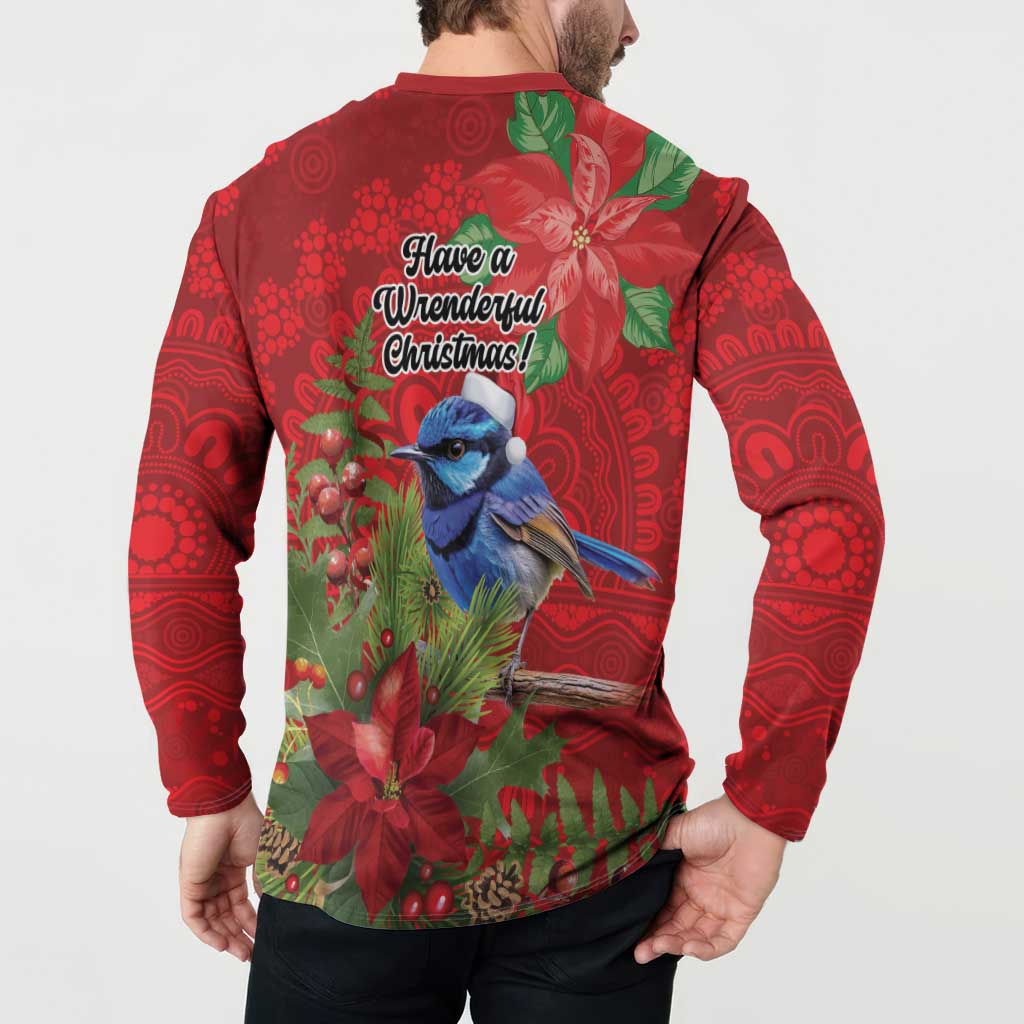 Aussie Superb Fairywren Bird Button Sweatshirt Aboriginal Inspired Christmas - Aussie Hoodie