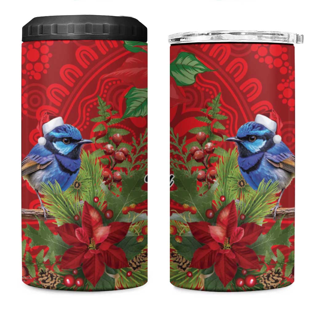 Aussie Superb Fairywren Bird 4 in 1 Can Cooler Tumbler Aboriginal Inspired Christmas - Aussie Hoodie