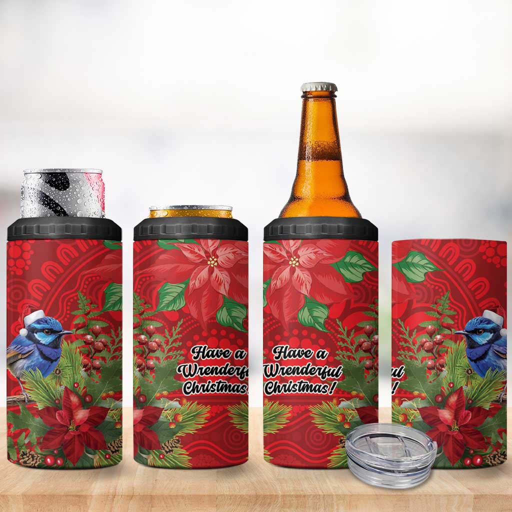 Aussie Superb Fairywren Bird 4 in 1 Can Cooler Tumbler Aboriginal Inspired Christmas - Aussie Hoodie