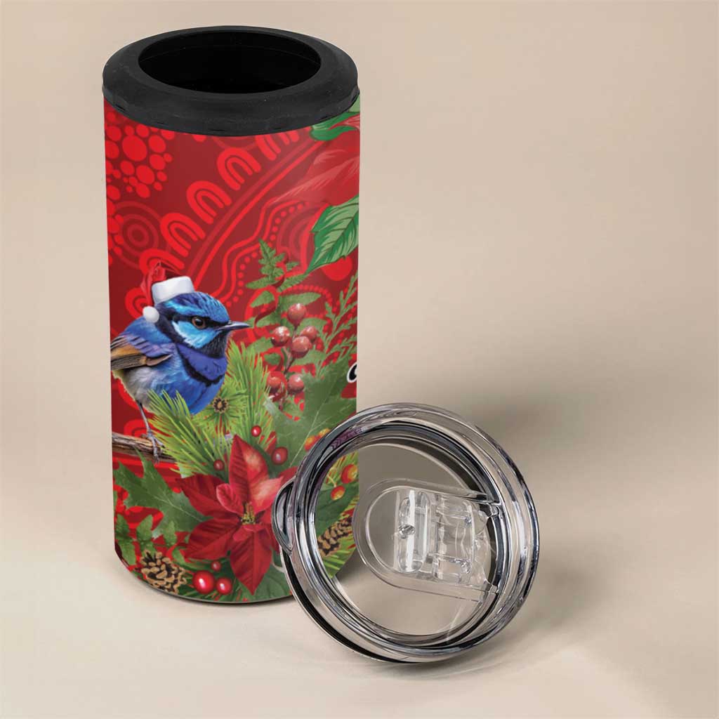 Aussie Superb Fairywren Bird 4 in 1 Can Cooler Tumbler Aboriginal Inspired Christmas - Aussie Hoodie