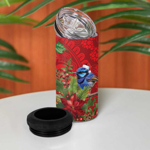 Aussie Superb Fairywren Bird 4 in 1 Can Cooler Tumbler Aboriginal Inspired Christmas - Aussie Hoodie