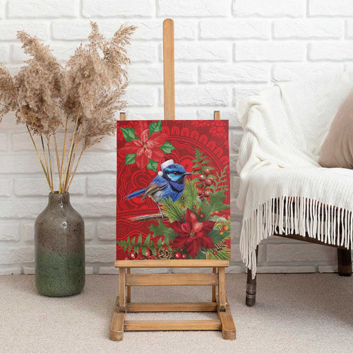 Aussie Superb Fairywren Bird Canvas Wall Art Aboriginal Inspired Christmas - Aussie Hoodie