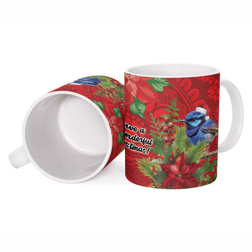 Aussie Superb Fairywren Bird Ceramic Mug Aboriginal Inspired Christmas - Aussie Hoodie
