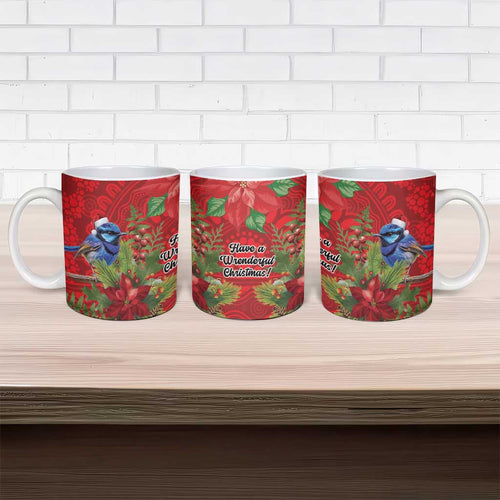 Aussie Superb Fairywren Bird Ceramic Mug Aboriginal Inspired Christmas - Aussie Hoodie