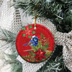 Aussie Superb Fairywren Bird Ceramic Ornament Aboriginal Inspired Christmas - Aussie Hoodie