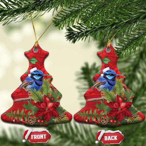 Aussie Superb Fairywren Bird Ceramic Ornament Aboriginal Inspired Christmas - Aussie Hoodie