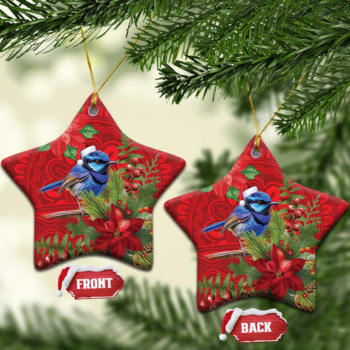 Aussie Superb Fairywren Bird Ceramic Ornament Aboriginal Inspired Christmas - Aussie Hoodie