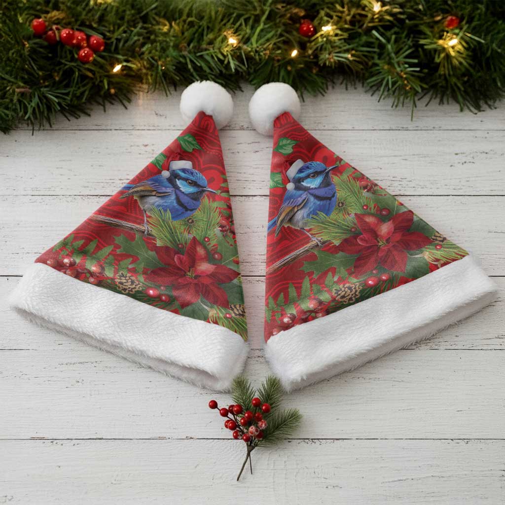 Aussie Superb Fairywren Bird Christmas Santa Hat Aboriginal Inspired Christmas - Aussie Hoodie