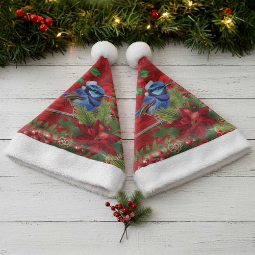 Aussie Superb Fairywren Bird Christmas Santa Hat Aboriginal Inspired Christmas - Aussie Hoodie