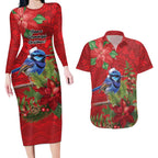 Aussie Superb Fairywren Bird Couples Matching Long Sleeve Bodycon Dress and Hawaiian Shirt Aboriginal Inspired Christmas - Aussie Hoodie