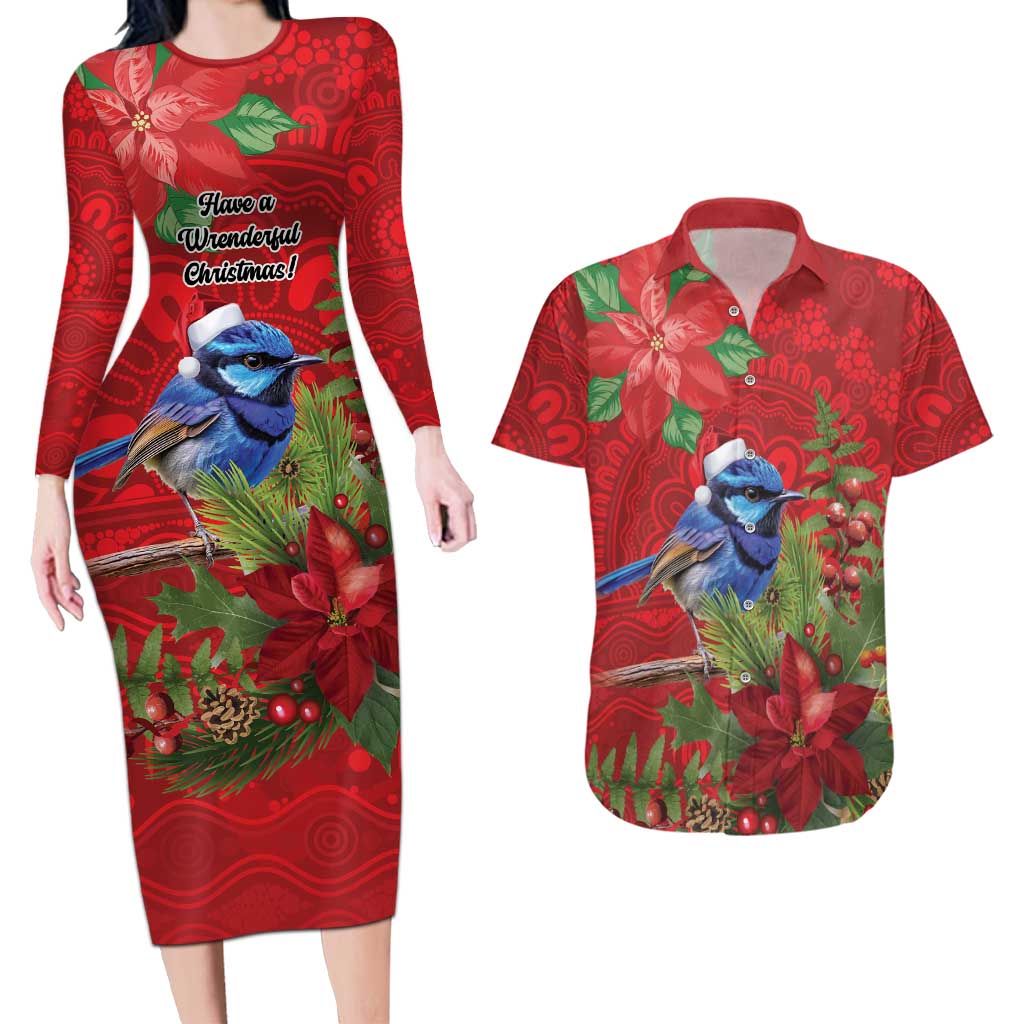 Aussie Superb Fairywren Bird Couples Matching Long Sleeve Bodycon Dress and Hawaiian Shirt Aboriginal Inspired Christmas - Aussie Hoodie