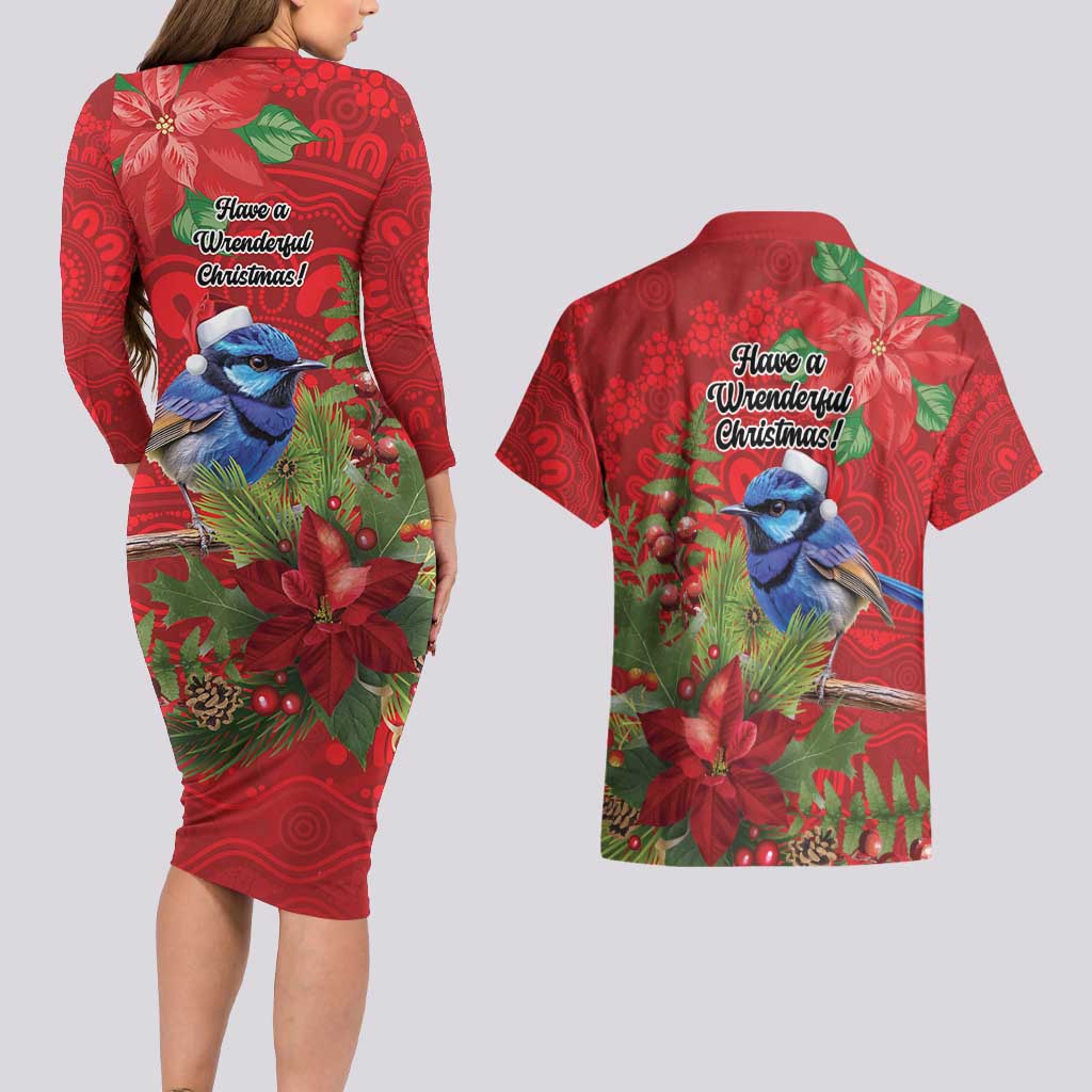 Aussie Superb Fairywren Bird Couples Matching Long Sleeve Bodycon Dress and Hawaiian Shirt Aboriginal Inspired Christmas - Aussie Hoodie