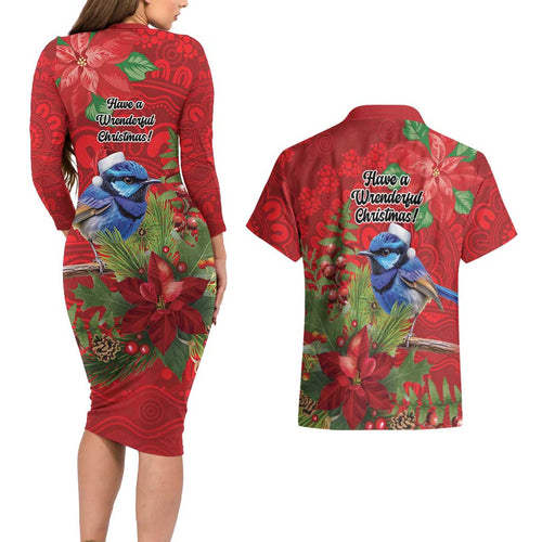 Aussie Superb Fairywren Bird Couples Matching Long Sleeve Bodycon Dress and Hawaiian Shirt Aboriginal Inspired Christmas - Aussie Hoodie