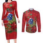 Aussie Superb Fairywren Bird Couples Matching Long Sleeve Bodycon Dress and Long Sleeve Button Shirt Aboriginal Inspired Christmas - Aussie Hoodie