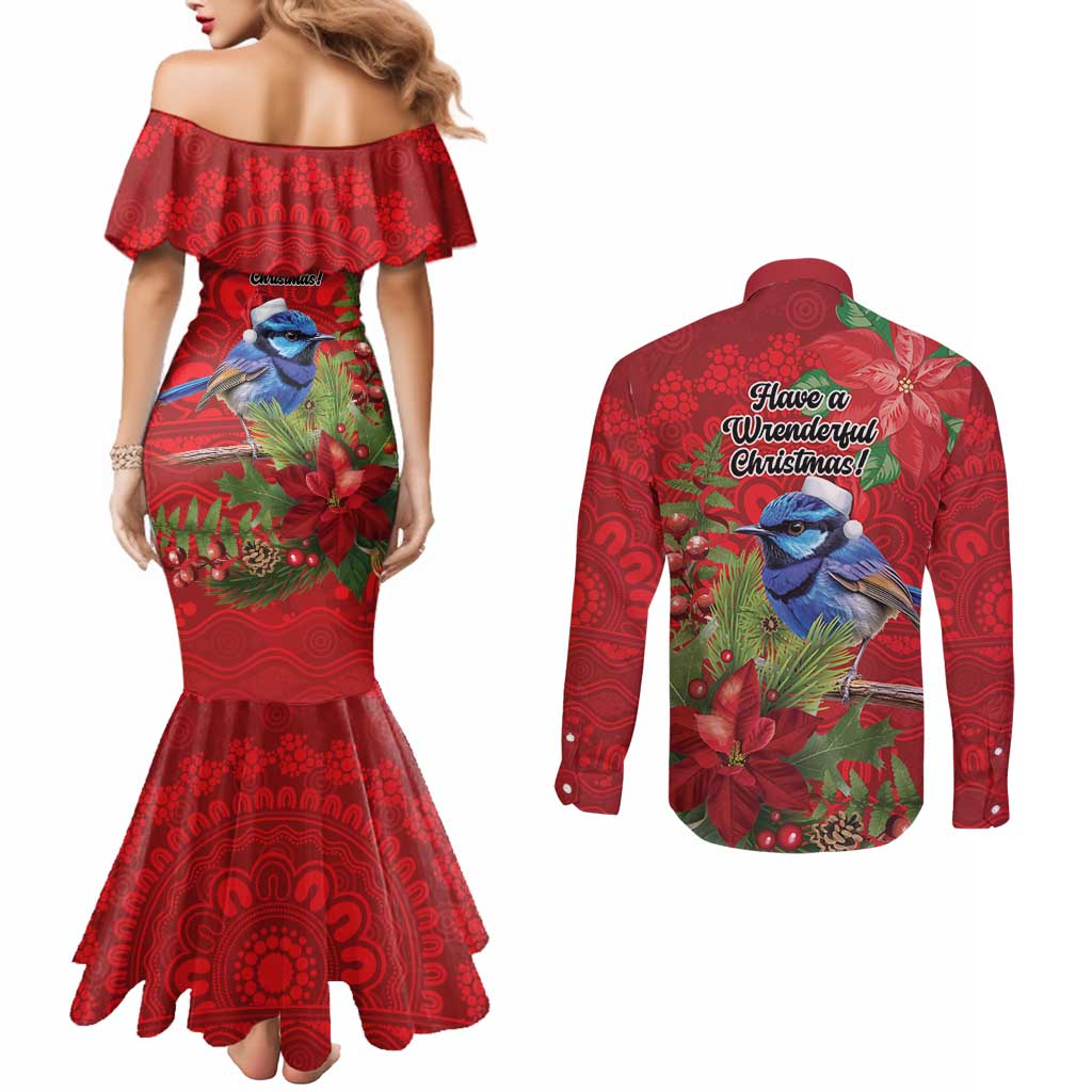 Aussie Superb Fairywren Bird Couples Matching Mermaid Dress and Long Sleeve Button Shirt Aboriginal Inspired Christmas - Aussie Hoodie