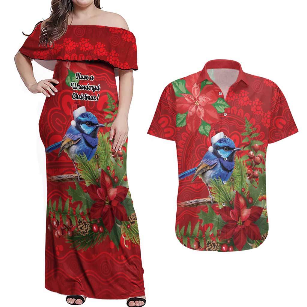 Aussie Superb Fairywren Bird Couples Matching Off Shoulder Maxi Dress and Hawaiian Shirt Aboriginal Inspired Christmas - Aussie Hoodie