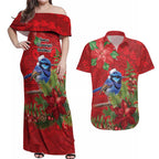 Aussie Superb Fairywren Bird Couples Matching Off Shoulder Maxi Dress and Hawaiian Shirt Aboriginal Inspired Christmas - Aussie Hoodie