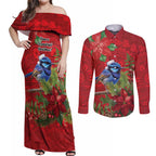 Aussie Superb Fairywren Bird Couples Matching Off Shoulder Maxi Dress and Long Sleeve Button Shirt Aboriginal Inspired Christmas - Aussie Hoodie