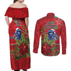 Aussie Superb Fairywren Bird Couples Matching Off Shoulder Maxi Dress and Long Sleeve Button Shirt Aboriginal Inspired Christmas - Aussie Hoodie