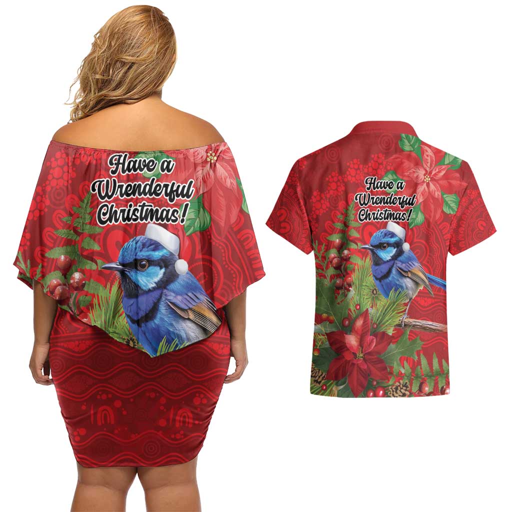 Aussie Superb Fairywren Bird Couples Matching Off Shoulder Short Dress and Hawaiian Shirt Aboriginal Inspired Christmas - Aussie Hoodie