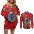 Aussie Superb Fairywren Bird Couples Matching Off Shoulder Short Dress and Long Sleeve Button Shirt Aboriginal Inspired Christmas - Aussie Hoodie