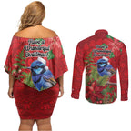 Aussie Superb Fairywren Bird Couples Matching Off Shoulder Short Dress and Long Sleeve Button Shirt Aboriginal Inspired Christmas - Aussie Hoodie