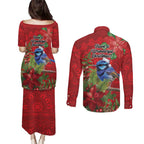 Aussie Superb Fairywren Bird Couples Matching Puletasi and Long Sleeve Button Shirt Aboriginal Inspired Christmas - Aussie Hoodie