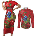 Aussie Superb Fairywren Bird Couples Matching Short Sleeve Bodycon Dress and Long Sleeve Button Shirt Aboriginal Inspired Christmas - Aussie Hoodie