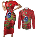 Aussie Superb Fairywren Bird Couples Matching Short Sleeve Bodycon Dress and Long Sleeve Button Shirt Aboriginal Inspired Christmas - Aussie Hoodie