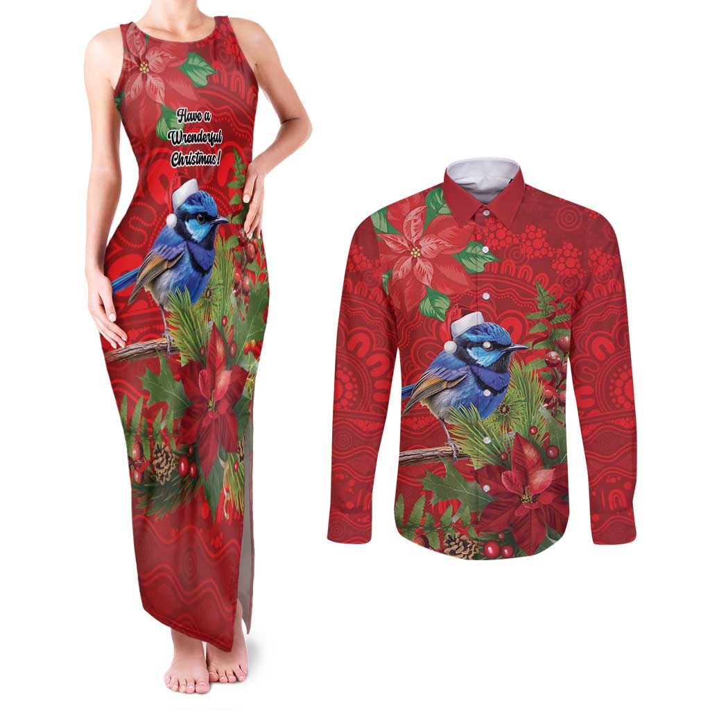 Aussie Superb Fairywren Bird Couples Matching Tank Maxi Dress and Long Sleeve Button Shirt Aboriginal Inspired Christmas - Aussie Hoodie