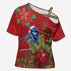 Aussie Superb Fairywren Bird Cross Shoulder Shirt Aboriginal Inspired Christmas - Aussie Hoodie