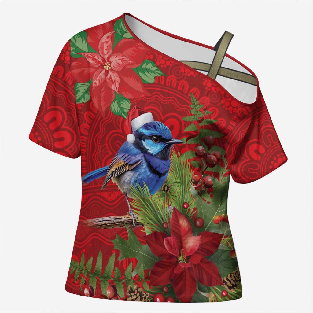 Aussie Superb Fairywren Bird Cross Shoulder Shirt Aboriginal Inspired Christmas - Aussie Hoodie