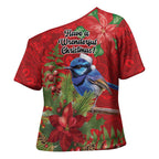 Aussie Superb Fairywren Bird Cross Shoulder Shirt Aboriginal Inspired Christmas - Aussie Hoodie