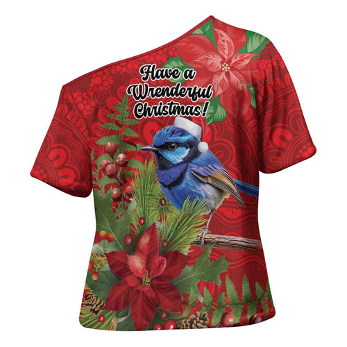 Aussie Superb Fairywren Bird Cross Shoulder Shirt Aboriginal Inspired Christmas - Aussie Hoodie
