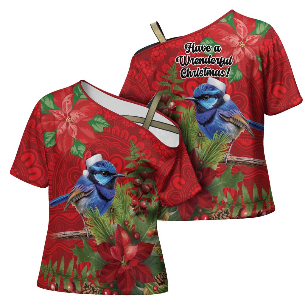 Aussie Superb Fairywren Bird Cross Shoulder Shirt Aboriginal Inspired Christmas - Aussie Hoodie
