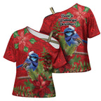 Aussie Superb Fairywren Bird Cross Shoulder Shirt Aboriginal Inspired Christmas - Aussie Hoodie