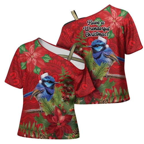 Aussie Superb Fairywren Bird Cross Shoulder Shirt Aboriginal Inspired Christmas - Aussie Hoodie