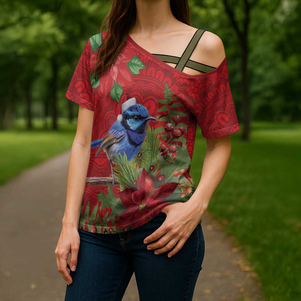 Aussie Superb Fairywren Bird Cross Shoulder Shirt Aboriginal Inspired Christmas - Aussie Hoodie
